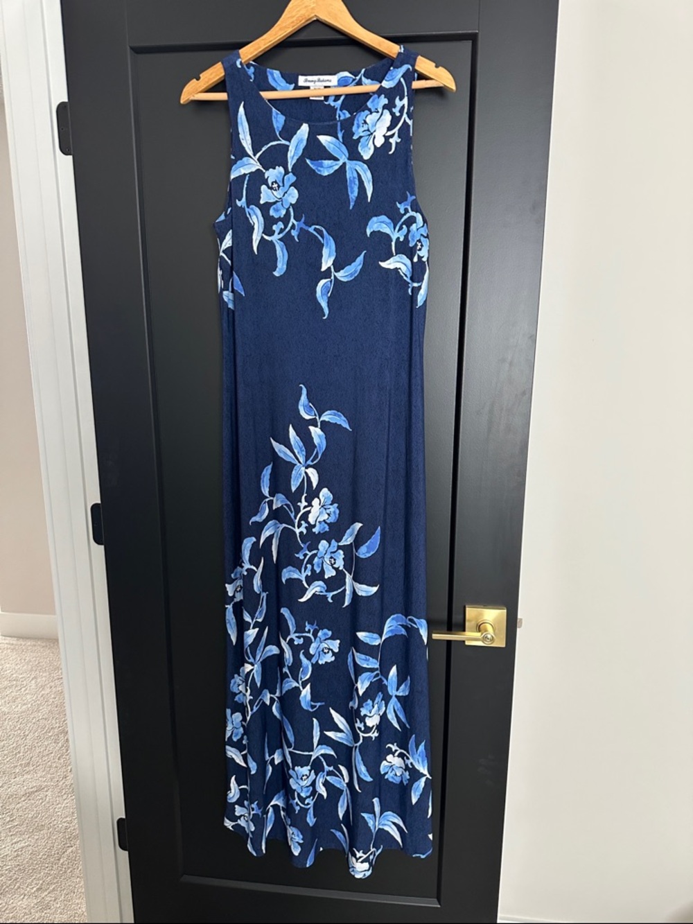 Tommy Bahama Navy Maxi Dress with Light Blue Floral Print